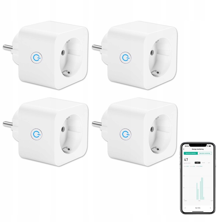 Gniazdko inteligent 16A, masurare consum energie, set 4 bucati, compatibil cu Alexa/Google Home, 2,4GHz