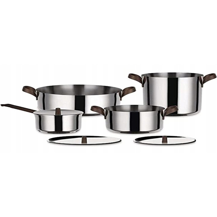 Set oale Alessi Edo 24 piese, inox 18/10, manere PVD, maro