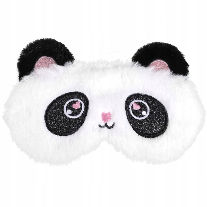 Masca de somn 3D pentru copii, design panda, negru si alb, 19x13cm, set accesorii de calatorie