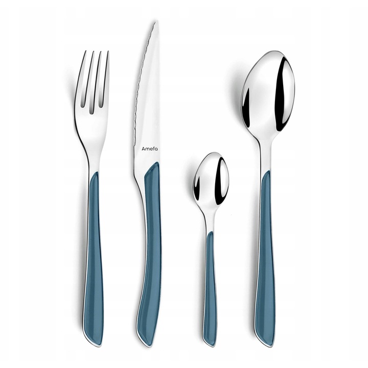 Комплект прибори за хранене 24 части, Eclat, 6 вилици, 6 ножа, 6 лъжици, 6 чаени лъжички, деним, неръждаема стомана