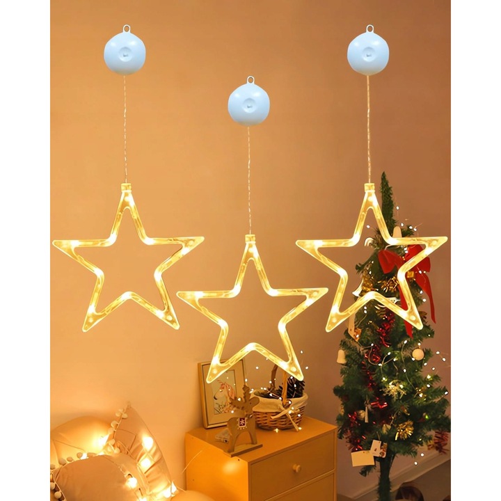 Set 3 lumini LED in forma de stea