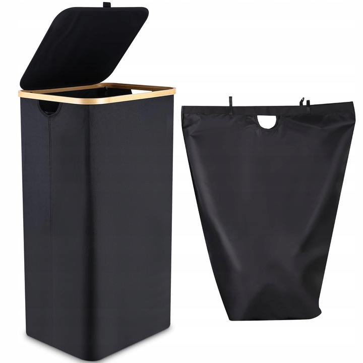 Cos pentru rufe, 100L, cu capac, interior detasabil, negru, dimensiuni 40,5x33x3cm