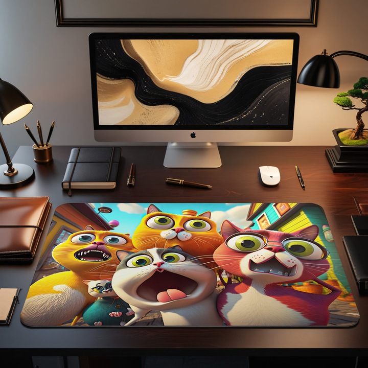 Mousepad Deskmat Adorable cat photographer with camera model 3 800x400x4mm margini drepte cusute Oktane