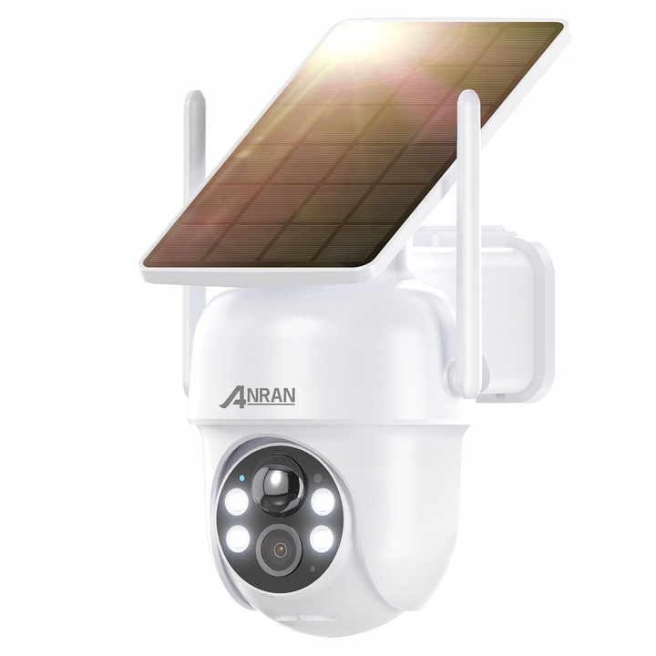 Камера за наблюдение Anran 5MP соларна, бяла, въртене 355°x90°, функция за аларма