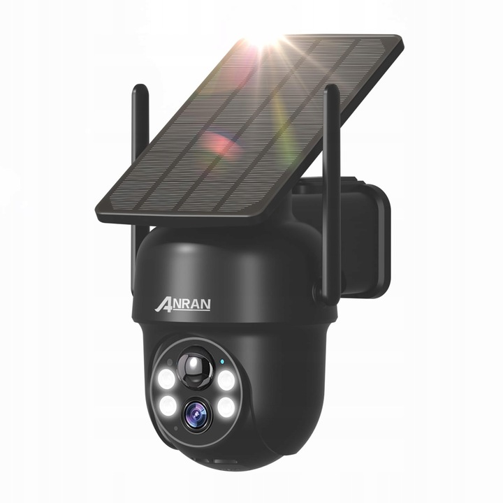 Camera de supraveghere ANRAN 5MP, cu panou solar, nocturna color, rotativa, neagra