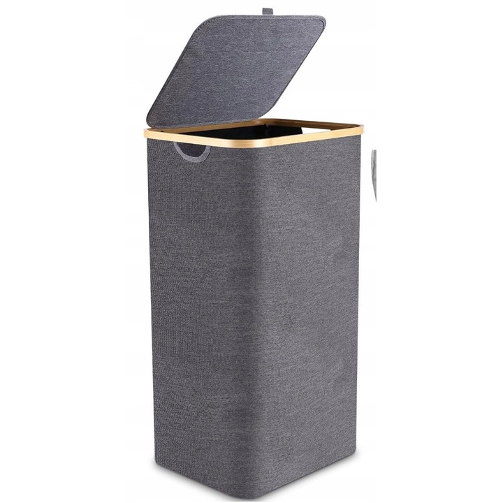 Cos pentru rufe 100L cu capac si torba interioara, gri, dimensiuni 40,5x33x3cm, pliabil