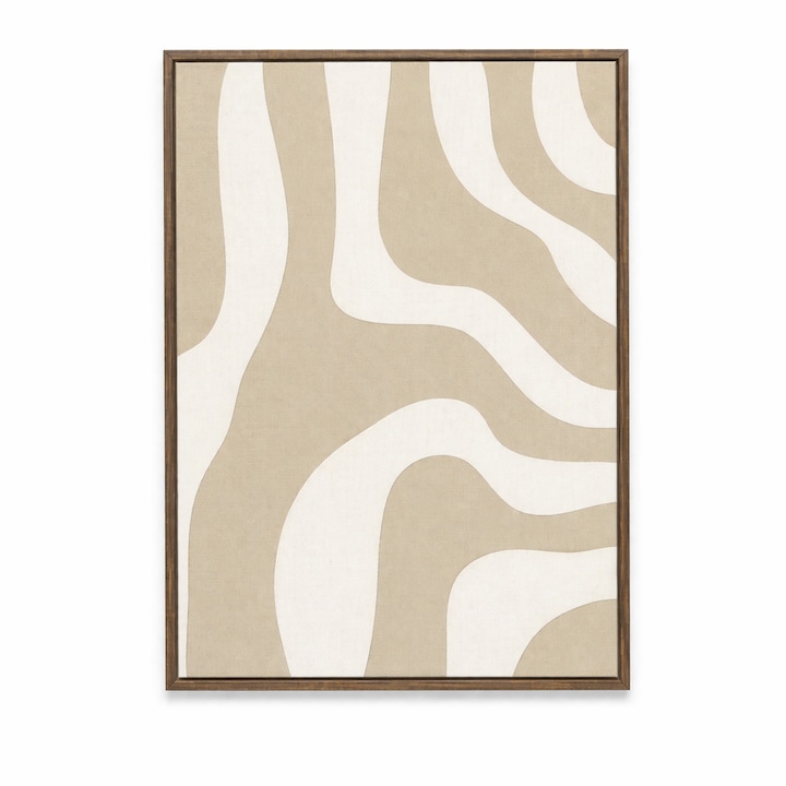 Tablou Decorativ Perete 68x47.5 cm, Model Abstract Wave, Multicolor Bej/Alb, Canvas cu Rama Lemn