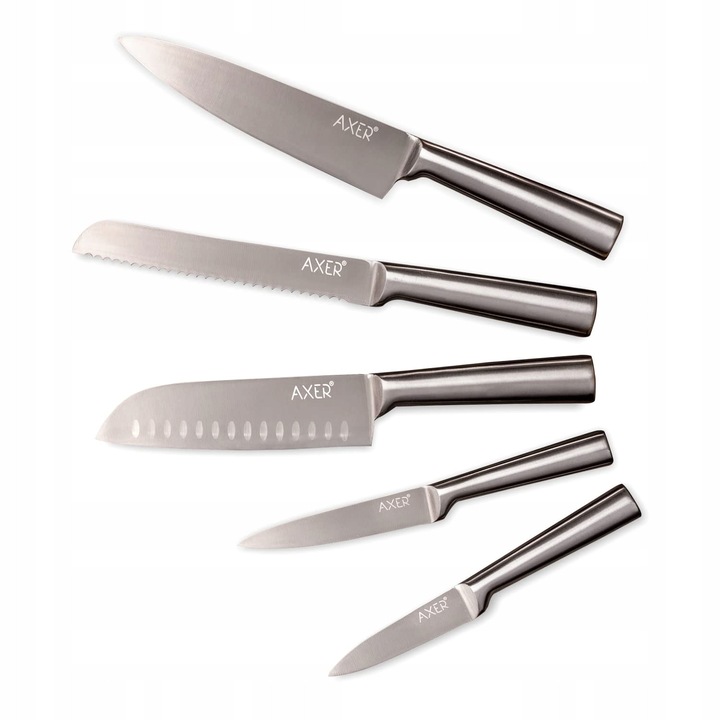 Set de cutite Axer 5 piese, otel inoxidabil, complet metalic, pentru profesionisti