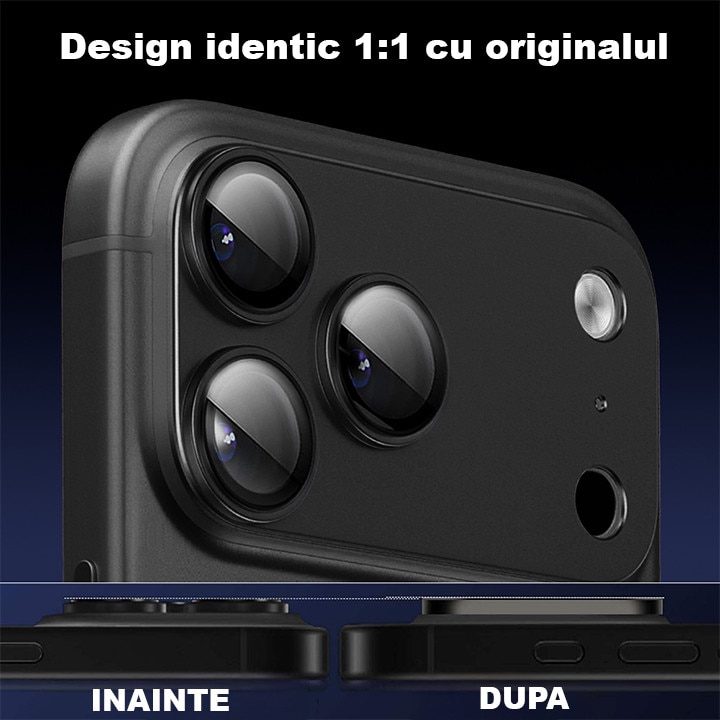 Folie Camera din sticla pentru iPhone 17 Pro Max, Albastru, Din Safir 99.9 % Certificat GIA, Full Cover, Protectie Profesionala, Ultra Rezistenta, Calitate Premium