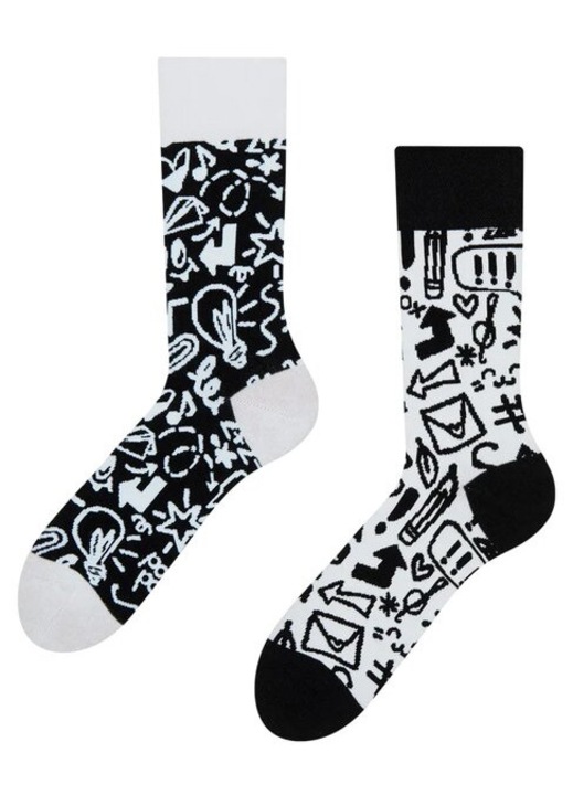 Sosete cu model Dedoles Doodles, Alb/Negru