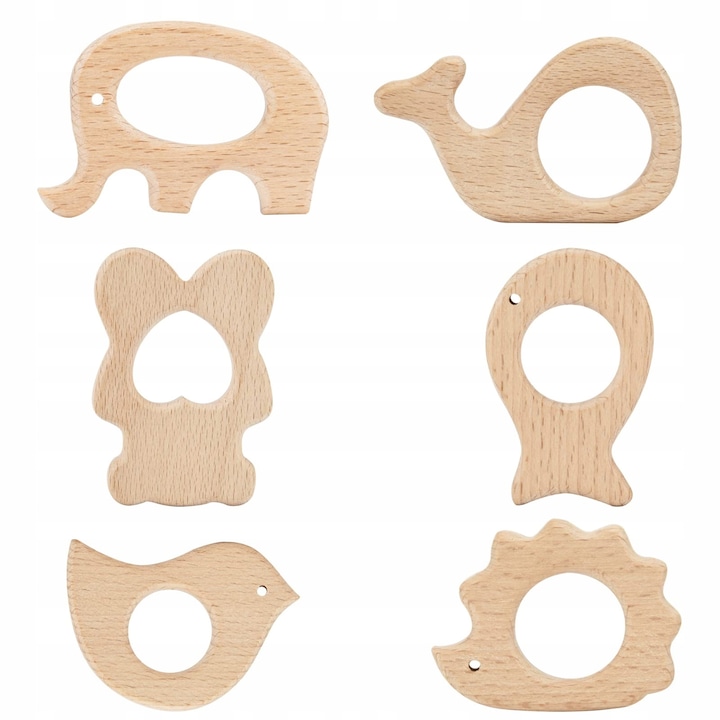 Комплект от 6 дървени играчки за деца, Aoliandatong, цвят дърво, 100g