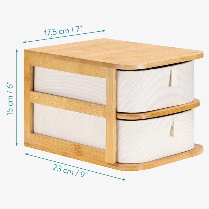 Organizator de machiaj din bambus cu 2 sertare, 17,5x23x15cm, Navaris