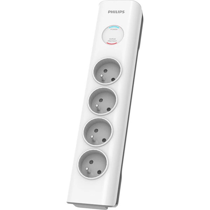Разклонител PHILIPS SPN7040WA/58, 4 контакта, 2м, Защита за деца, бял
