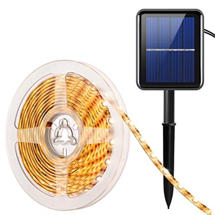 Banda LED Solar 3m, 180 LED, Culoare Alb Cald, IP65, Autocolant