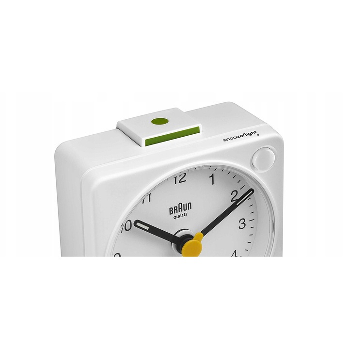Braun Classic analóg ébresztőóra, kompakt, kvarc szerkezet, sárga, 5,7x5,7x2,7cm
