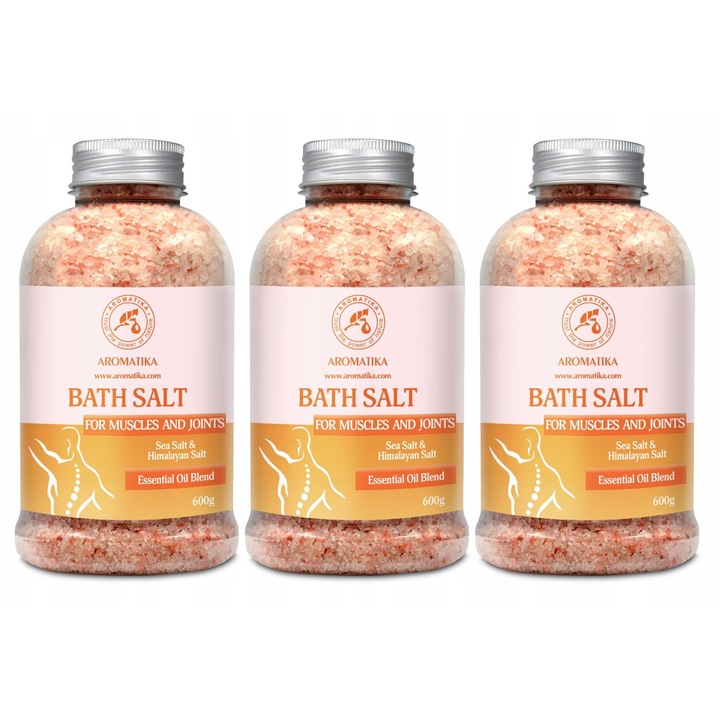 Set 3 x sare de baie Aromatika, 3x600g, cu uleiuri esentiale de lavanda, salvie si rozmarin, pentru relaxare si ingrijire corporala