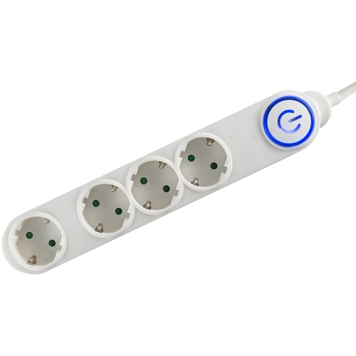 Prelungitor cu protectie HOME NV 04TK-5, 4 prize, 5m, Alb