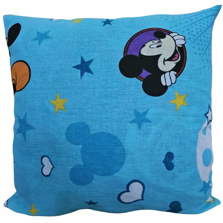 Fata de Perna Minnie&Mickey Mouse, Bumbac Satinat, Albastru, 40x40 cm