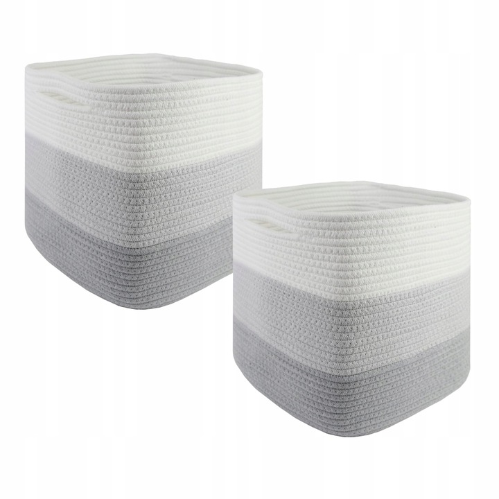 2 db pamut tárolókosár készlet, 28x28x28cm, szürke és fehér