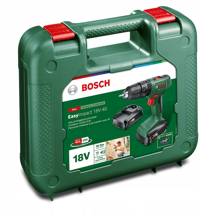 Акумулаторна бормашина Bosch EasyImpact 18V, 2 батерии 2,0 Ah, 13мм, в куфар