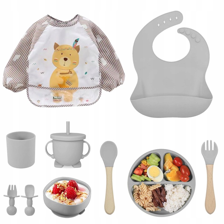 Szilikon étkészlet gyerekeknek, 10 részes, csúszásmentes, többszínű