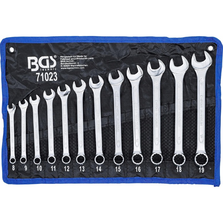 Set chei placi si ochi, BGS Technic, 12 piese, 8-19 mm, cu torba Tetron