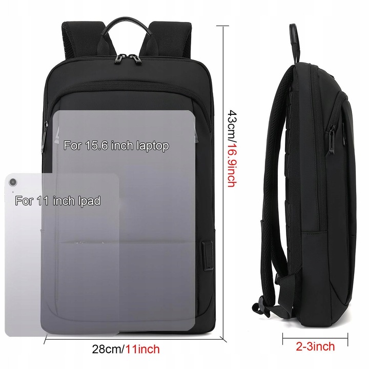 Rucasc Slim pentru Laptop 15,6", Augur, Wodoodporn, 11x2x16.9 inch,