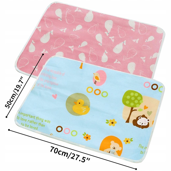 Set 2 scutece reutilizabile pentru schimbat bebelusi, 50x70 cm, impermeabile, multicolor