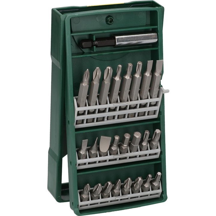 Set de biti pentru surubelnite, Bosch, 25 buc, 1/4 inch, cu cutie de organizare, verde/argintiu