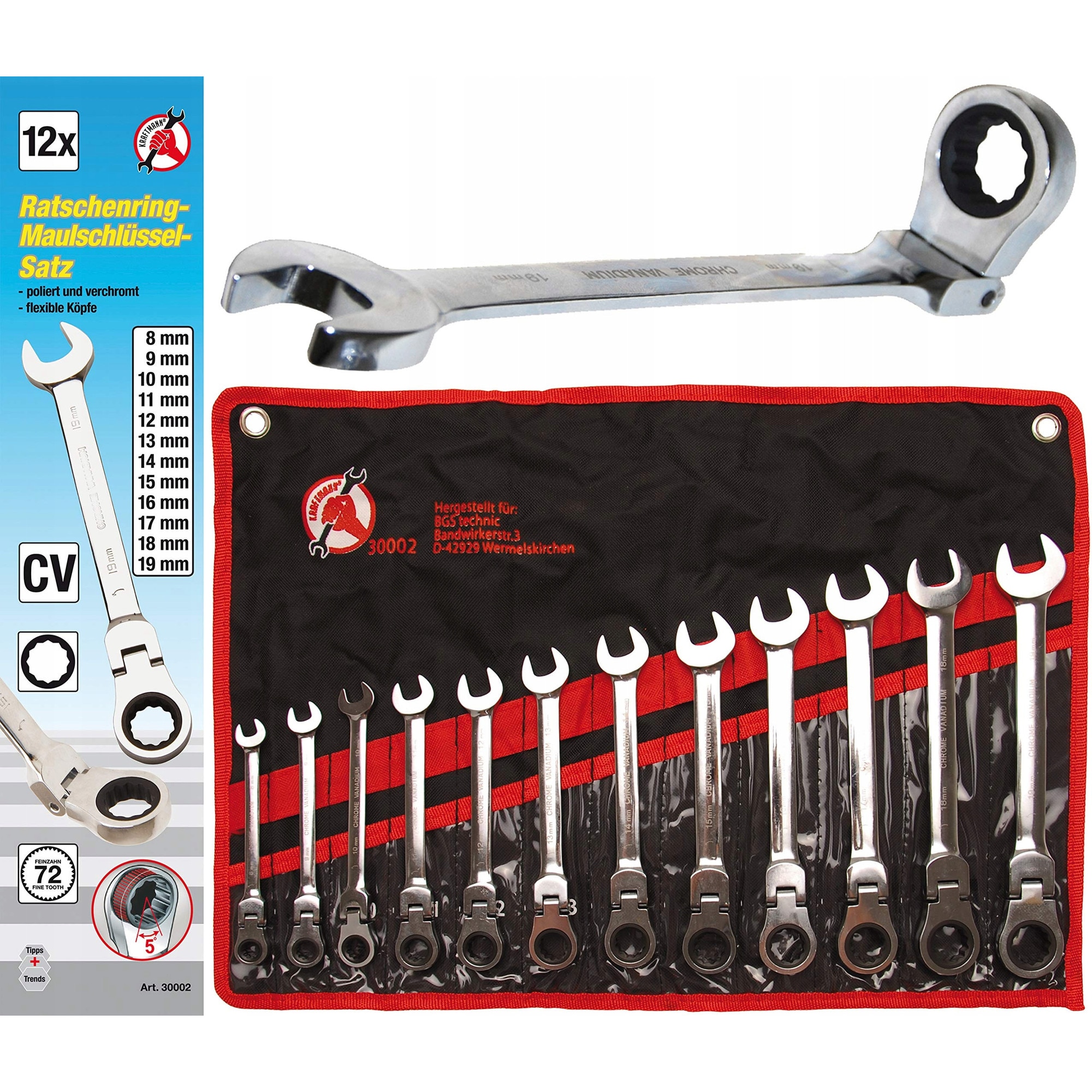 ADC,TCCセット Set chei cu nasuri BGS, 12 piese, 8-19 mm, capete flexibile