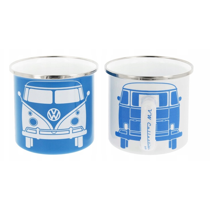 Set 2 Cani Emaliate BRISA VW, 350ml, Niebiesc si Alb, pentru Camping si Outdoor