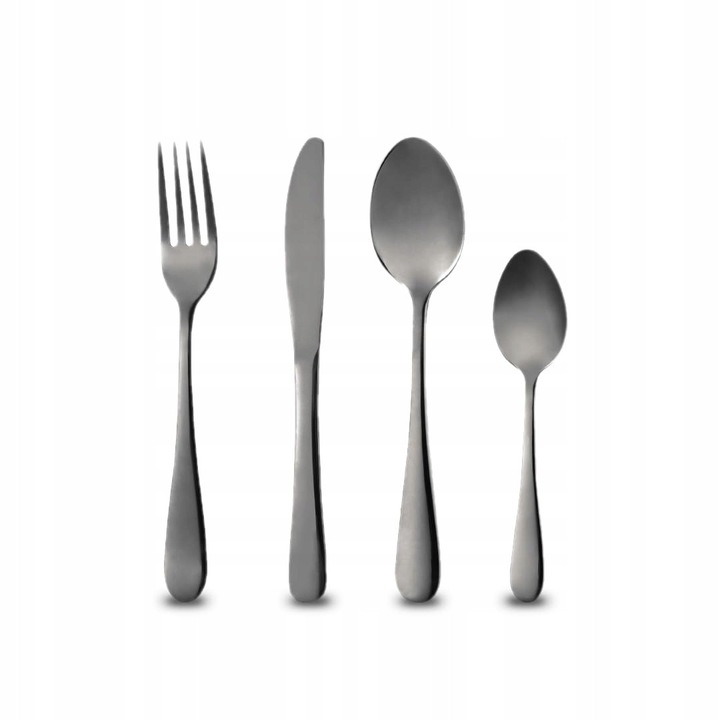 Комплект прибори за хранене от 24 части, Bergner, неръждаема стомана, черен, гланц