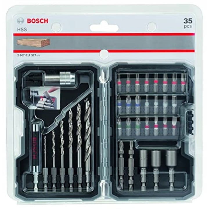 Set de burghie si biti Bosch, 35 elemente, HSS, pentru lemn, profesional
