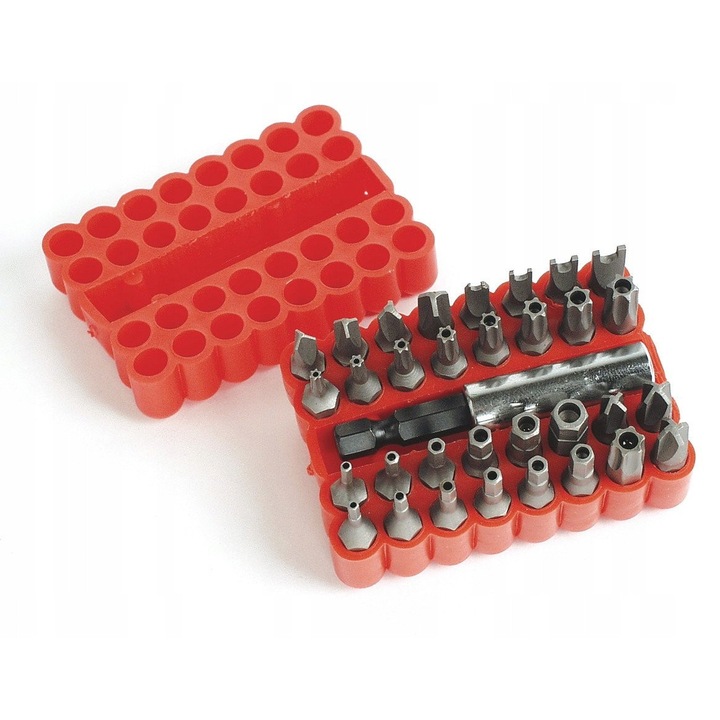 Set de biti Bruder Mannesmann M 297-33, 33 elemente, plastic, cu suport pentru biti