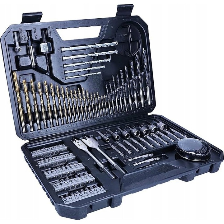 Set de burghie si biti Bosch 103 piese, pentru lemn, piatra si metal, cutie de depozitare