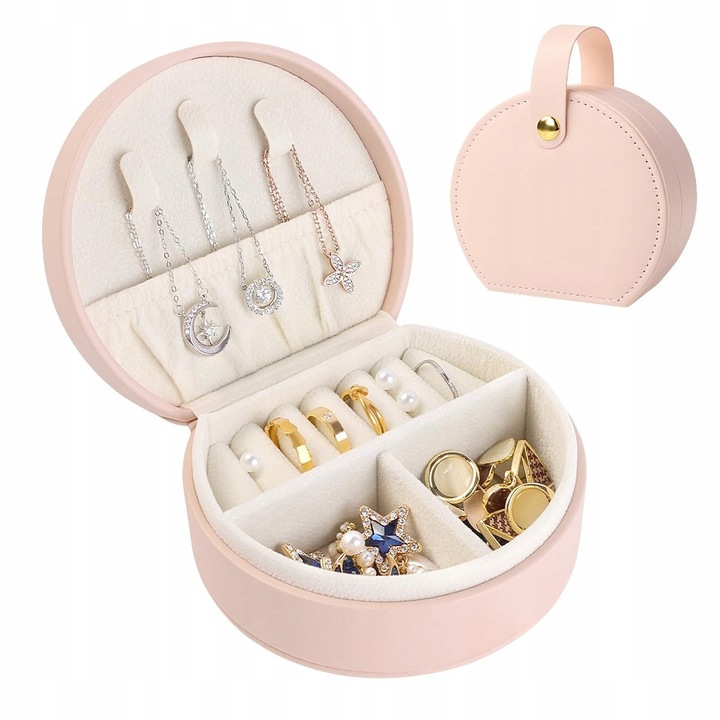 Кутия за бижута, розова, 10x9x4см, 5 отделения, за жени и момичета