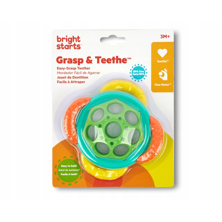 Играчка за зъби Bright Starts Oball, с много текстури, лесна за хващане, 3 месеца+