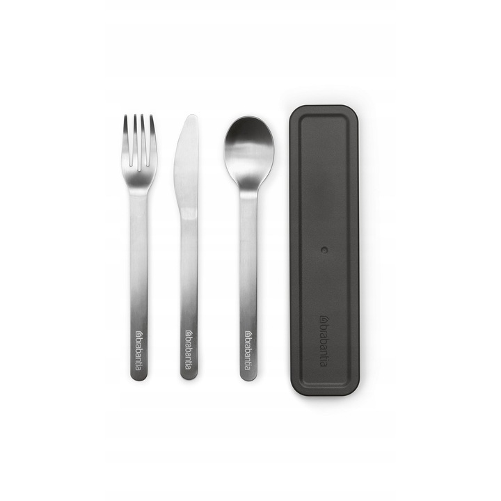 Brabantia 3 részes evőeszköz készlet tokkal, rozsdamentes acél, kompakt, sötétszürke