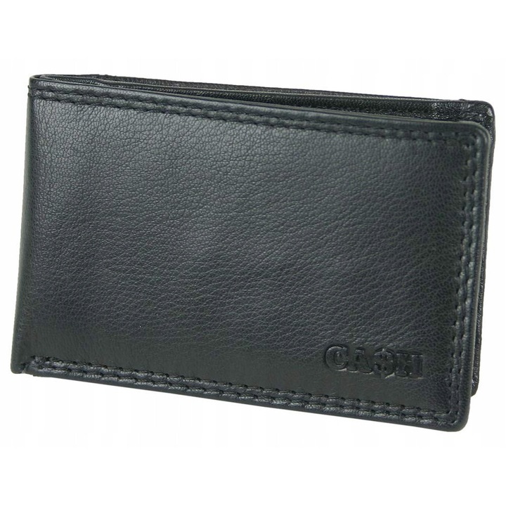 Portofel mini din piele pentru barbati, negru, 10x6,5x1,5cm, set de 2 compartimente pentru carduri