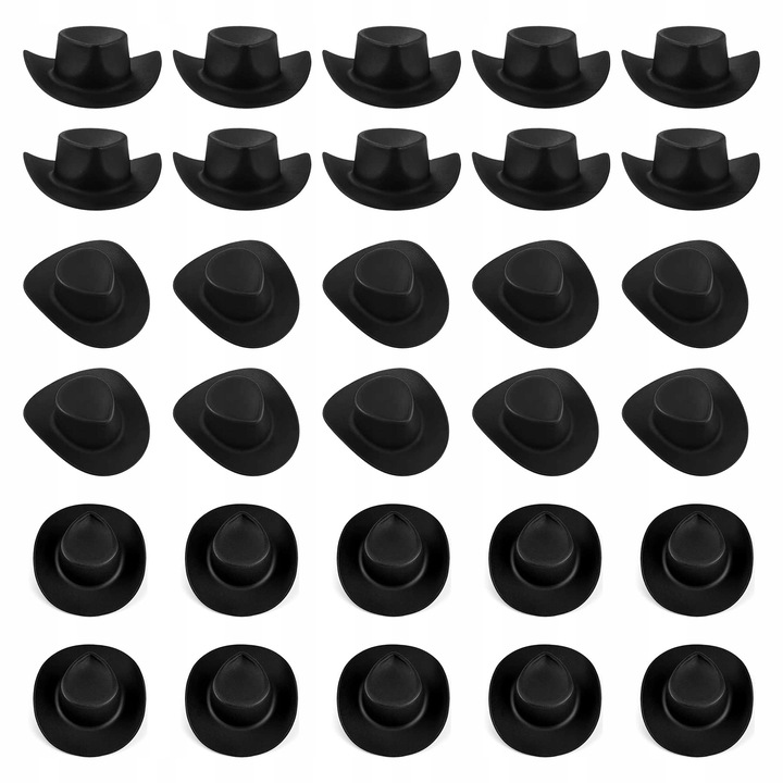 30 db mini kalap készlet, fekete színű, mérete 5,4x4,6cm