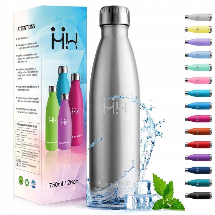 Sticla termos HoneyHolly 750ml, inox, argintie, dublu perete, rezistenta la scurgeri