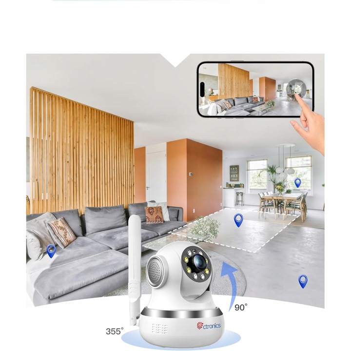 Camera de supraveghere Ctronics 4G, PTZ 360, vedere nocturna color, montaj pe perete/sufit
