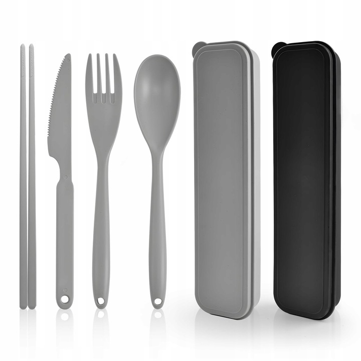 Set tacamuri cu husa pentru camping, 2 Piese, Culoare Negru-Gri, Dimensiuni 20x24cm