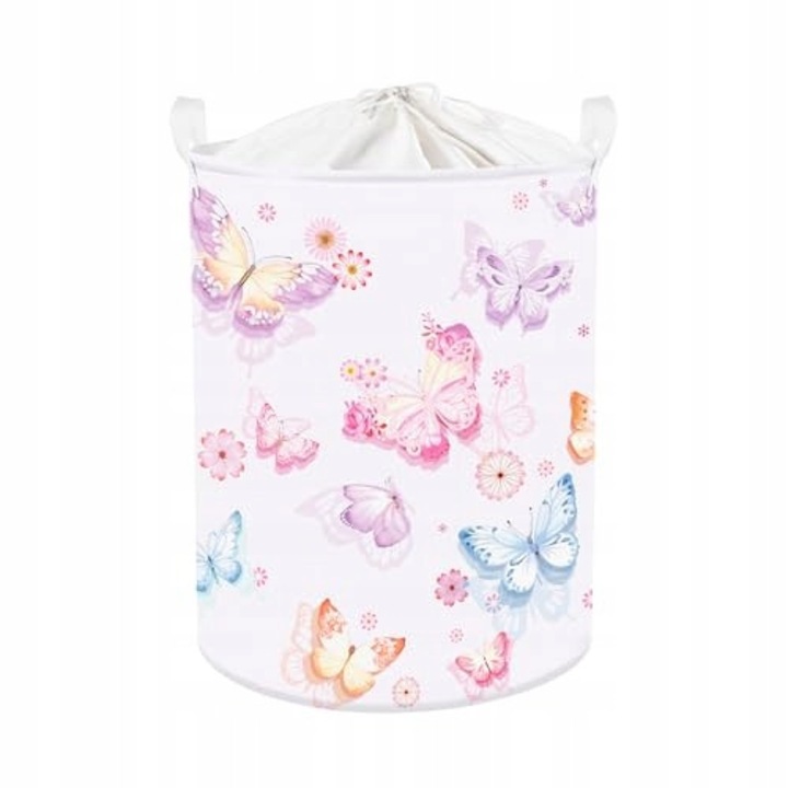 Cos pentru rufe pliabil 45L, motil fiolet, pentru copii, cu design flori, 36x45cm
