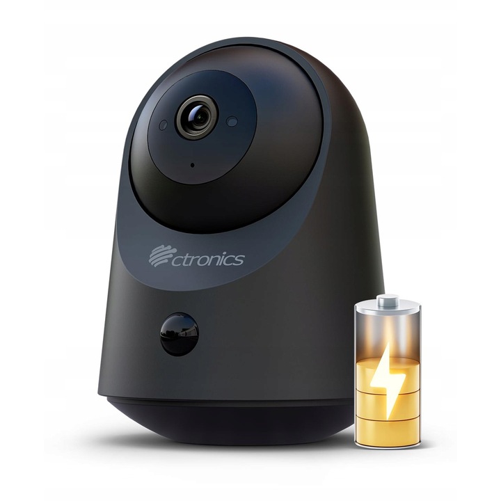 Camera de supraveghere Ctronics 2K, 3MP, 360 PTZ, vedere nocturna IR, audio bidirectional, fara fir