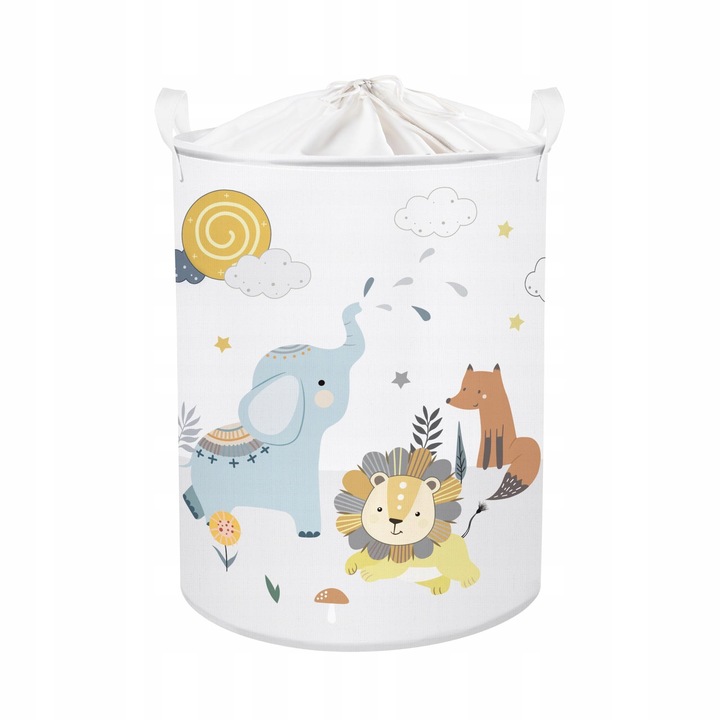 Cos pentru rufe set 63L, alb, 40x50 cm, cu animale, pentru copii