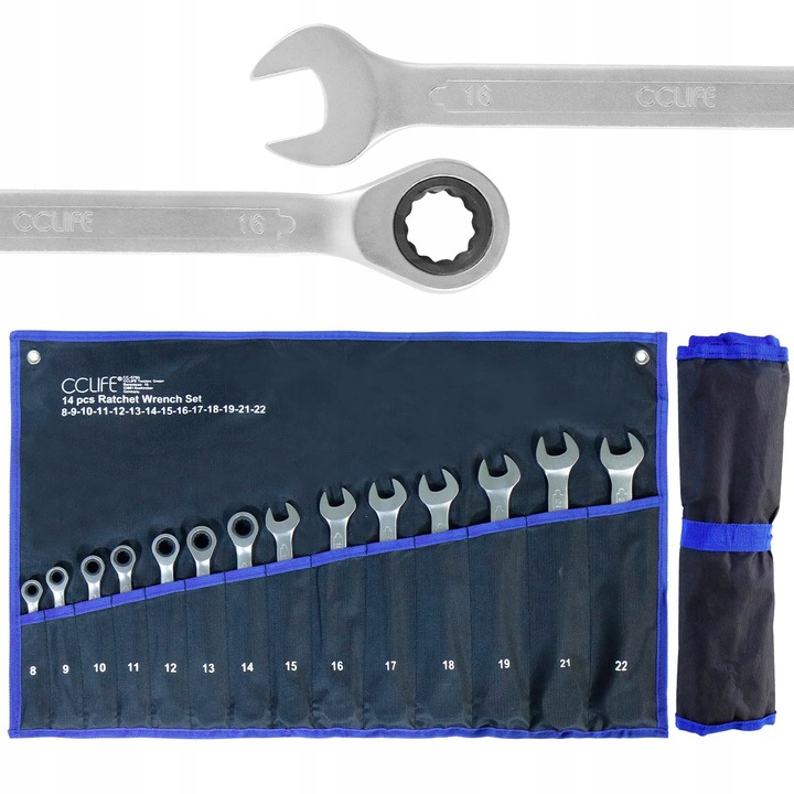 Set chei nasodate 14 piese, CCLife, 8-22mm, Cr-V, 72 dinti