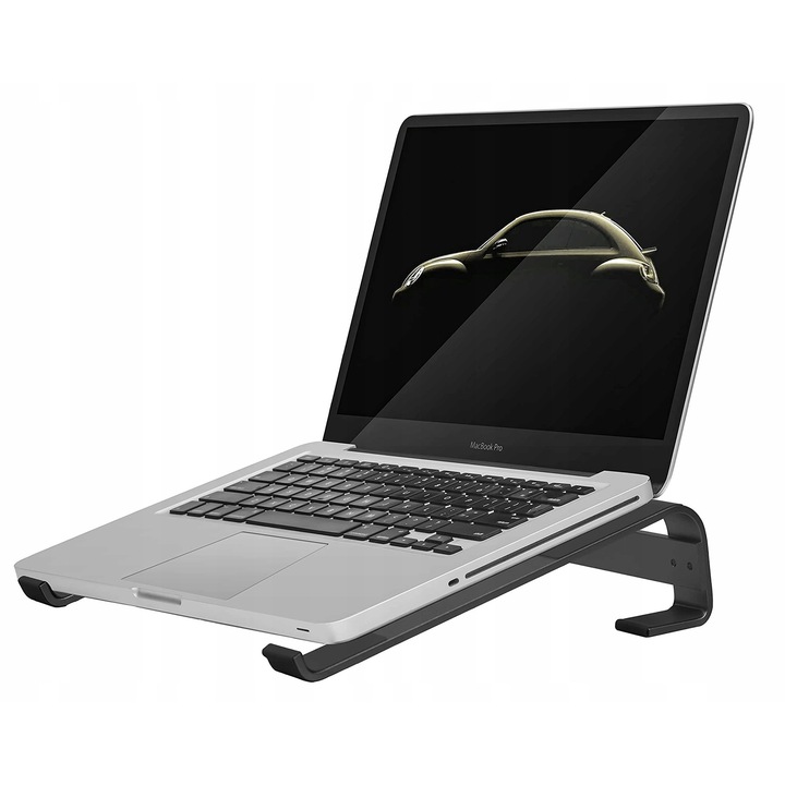 Suport laptop minimalist, 10-16 inch, 25x26x6cm, aluminiu, negru
