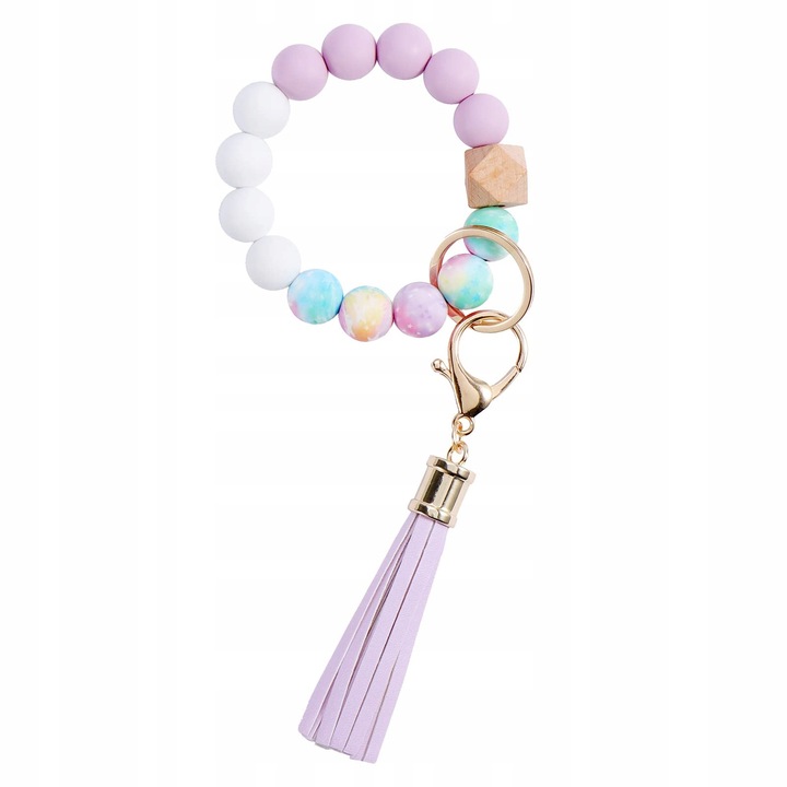 Kulcstartó nőknek, szilikon, fa gyöngyök, többszínű