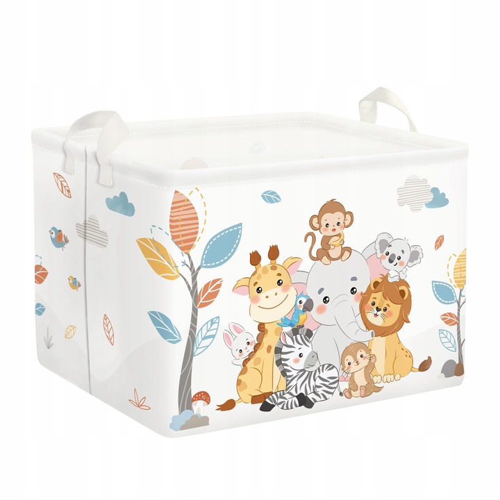 Cos pentru rufe pliabil pentru copii, motiv animale, 40x30x30 cm, set de depozitare